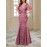 Elegant Pink Sequin Gown for Women - V-Neck, Short Sleeves, Flowing Skirt, Perfect for Parties and Formal Events, Formal Evening Wear | Vneck Gown | Sequin Embellishments, Dress