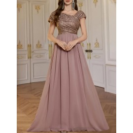 Women's Elegant Wedding Dresses - Formal Evening gowns with Slim Fit & Flowy Train, Bridal party, Prom, Gala - Machine Washable Lace-like Party gowns in - by XinYu, Prom Dress, Fitted Bodice, Shimmering Fabric, Stylish Formalwear, Event Attendees