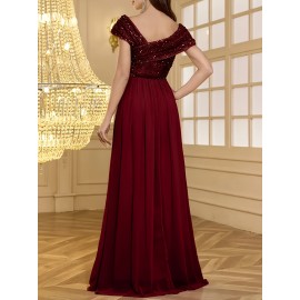 Women's Elegant Wedding Dresses - Formal Evening gowns with Slim Fit & Flowy Train, Bridal party, Prom, Gala - Machine Washable Lace-like Party gowns in - by XinYu, Prom Dress, Fitted Bodice, Shimmering Fabric, Stylish Formalwear, Event Attendees