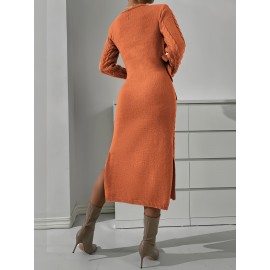 Women'S Sexy V-Neck Sweater Dress - Long Sleeve Solid Color Slim Fit Dress for Fall Winter, Chic Office to Party Wear, Durable & Easy Care, Casual Chic Outfit, Elegant Silhouette, Comfortable Wear