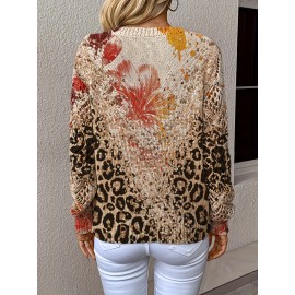 Elegant Bohemian V-Neck Long Sleeve Top for Women - Chic Floral Print, All-Season Versatile Pullover with Ruffled Sleeves, Perfect for Office, Streetwear, Home & Travel, Versatile Fashion|Vneck Top|Allseason Top