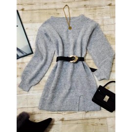 [Women's lantern-sleeve top] Fashionable lantern-sleeve long Women's top, soft long-sleeve beautiful Women's sweater, elegant casual commuting warm autumn and winter clothing, high-quality fabric [Belt not included