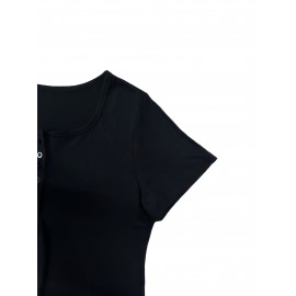 Women's Plus Size 4pcs T-Shirts - Stretchy Breathable V-Neck Button-Front Tops, Non-See-Through Fabric for Gym, Casual, Casual Attire - Black/, Machine Washable Summer Blouses, Workout Tops, Fitted Silhouette, Lightweight Material, Basic Tee, Women