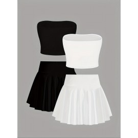 Sexy Tube Top + Versatile A-Line Skirt Set of 4pcs