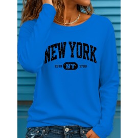 Plus Size Women's Long Sleeve Round Neck T-Shirt New Fashion Letter Print ii 369, Everyday Outfit, Winter Clothing, Trendy Top, Stylish Tee, Medium Stretch, Breathable Shirt, Printed Tshirt, Oversized Top, Fashion Lovers, Bodypositive Wear