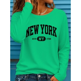 Plus Size Women's Long Sleeve Round Neck T-Shirt New Fashion Letter Print ii 369, Everyday Outfit, Winter Clothing, Trendy Top, Stylish Tee, Medium Stretch, Breathable Shirt, Printed Tshirt, Oversized Top, Fashion Lovers, Bodypositive Wear