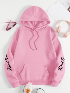 Plus Size smiling face Print Hoodie, Casual Fashion Sweatshirt, Hooded Pocket Drawstring Sweatshirt for Fall & Winter, Women's Clothing
